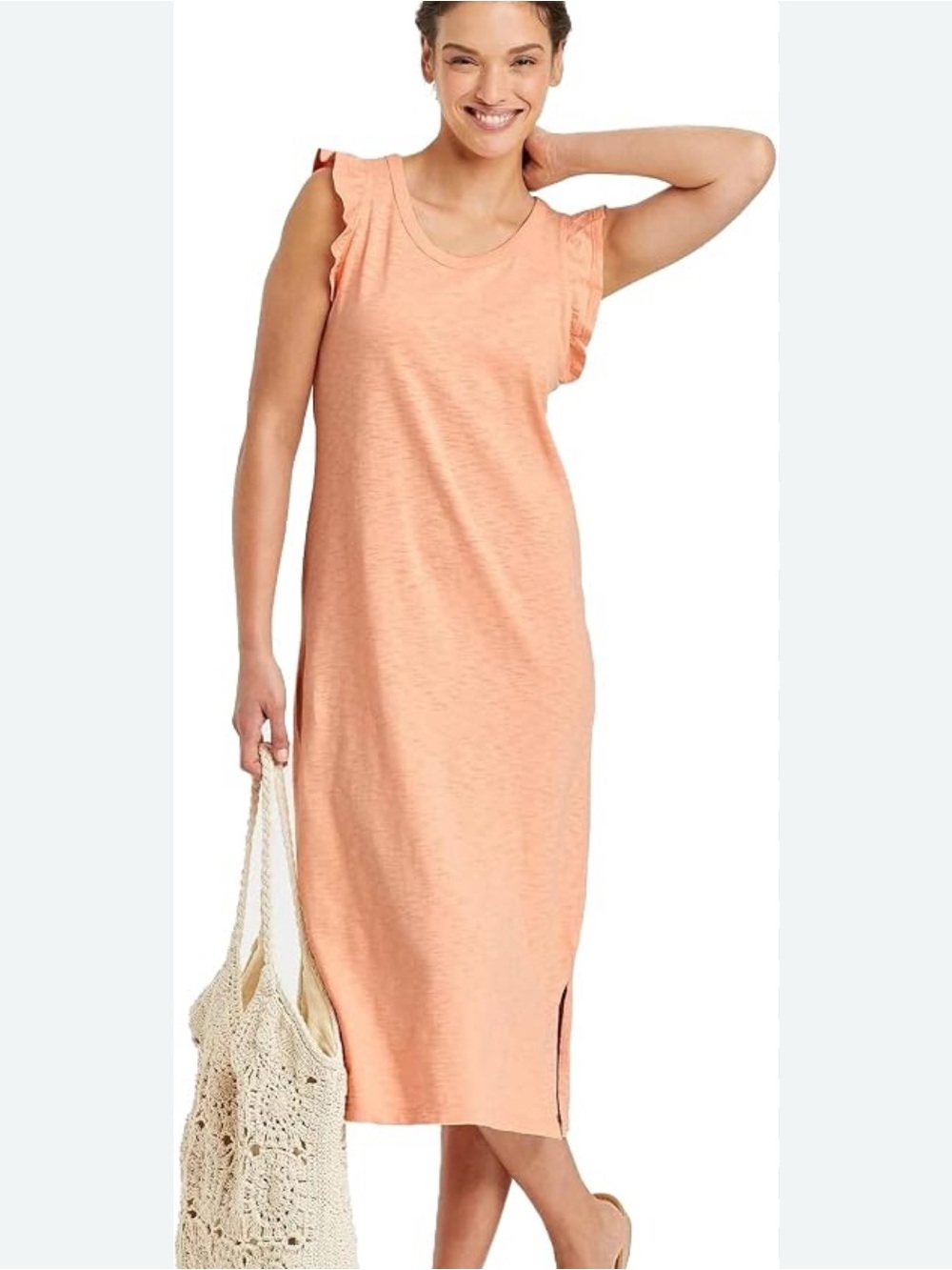 Universal Thread Peach Ruffle Sleeve Midi Tank Dress Size XL